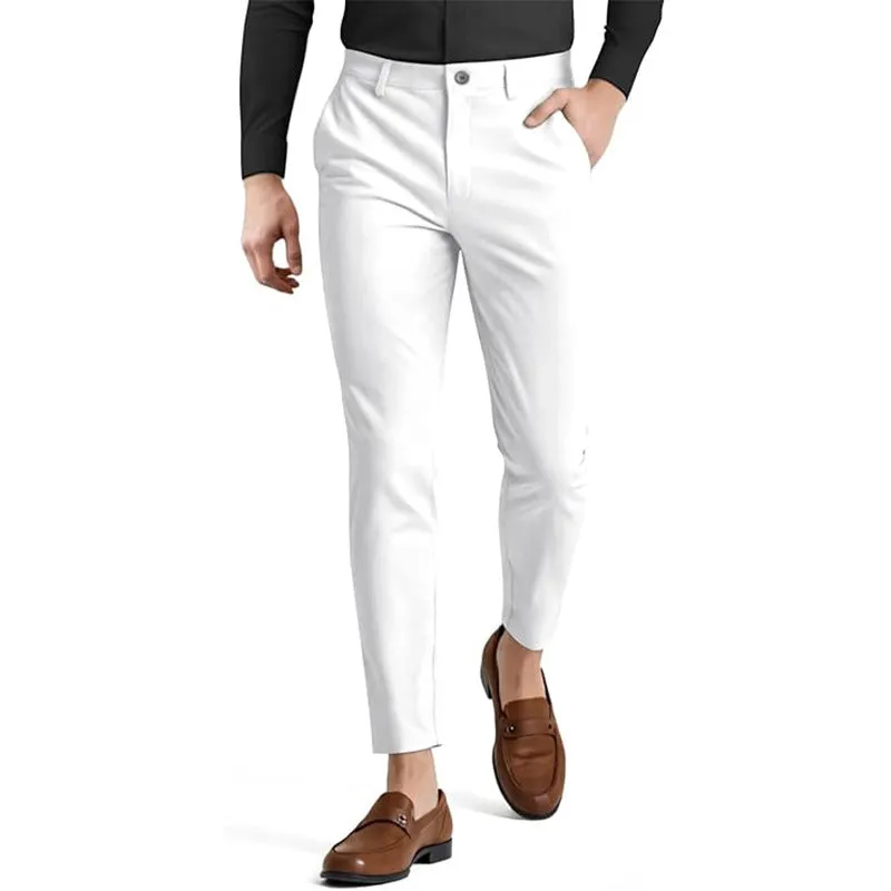 Men's slim fit elastic damask casual pants in cotton, British style, available in multiple colours