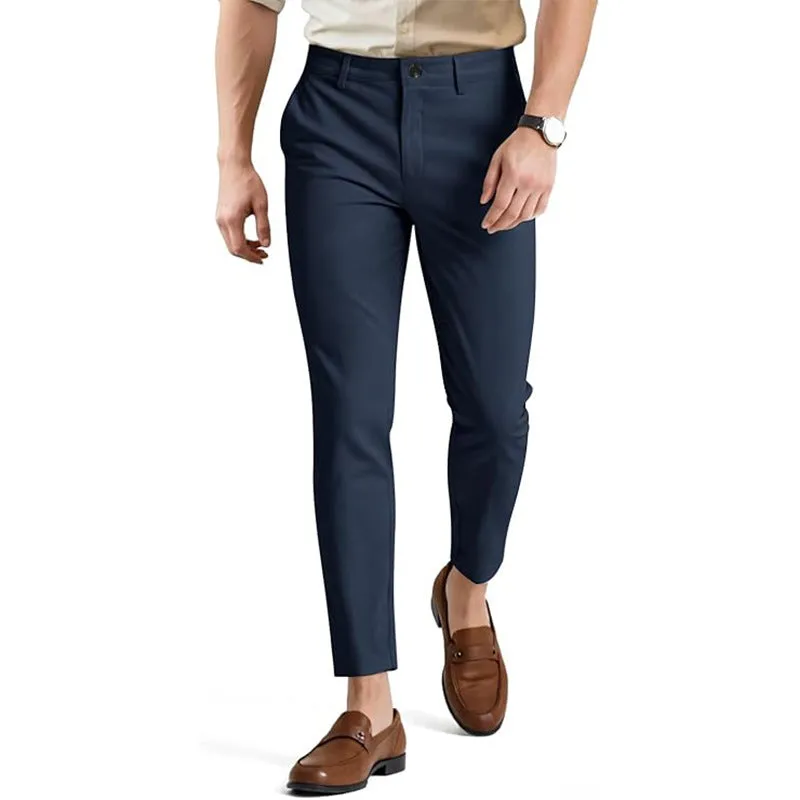 Men's slim fit elastic damask casual pants in cotton, British style, available in multiple colours