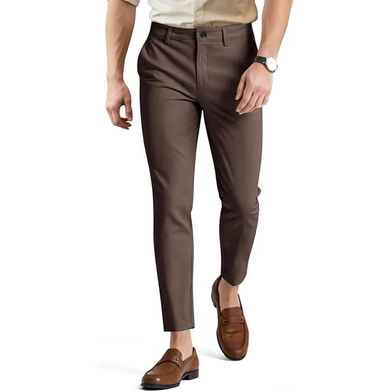 Men's slim fit elastic damask casual pants in cotton, British style, available in multiple colours
