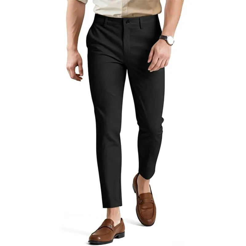 Men's slim fit elastic damask casual pants in cotton, British style, available in multiple colours