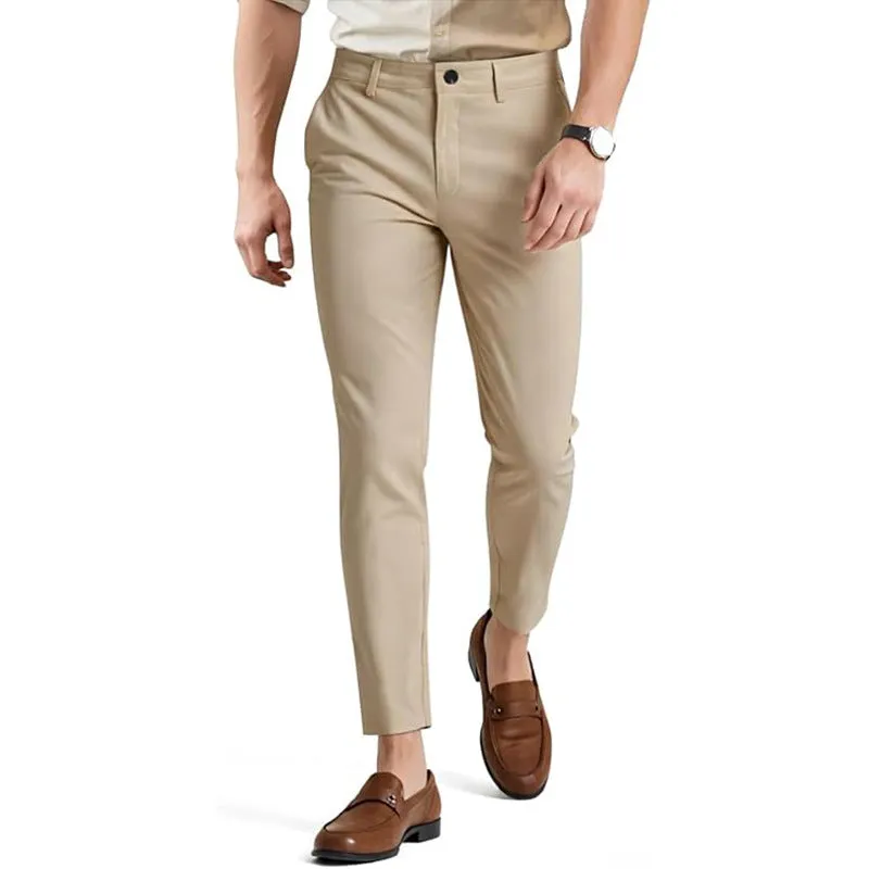 Men's slim fit elastic damask casual pants in cotton, British style, available in multiple colours