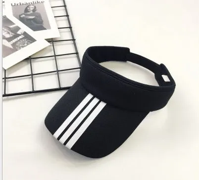Striped wide brim sun visor beanie hat in khaki colour with no top design