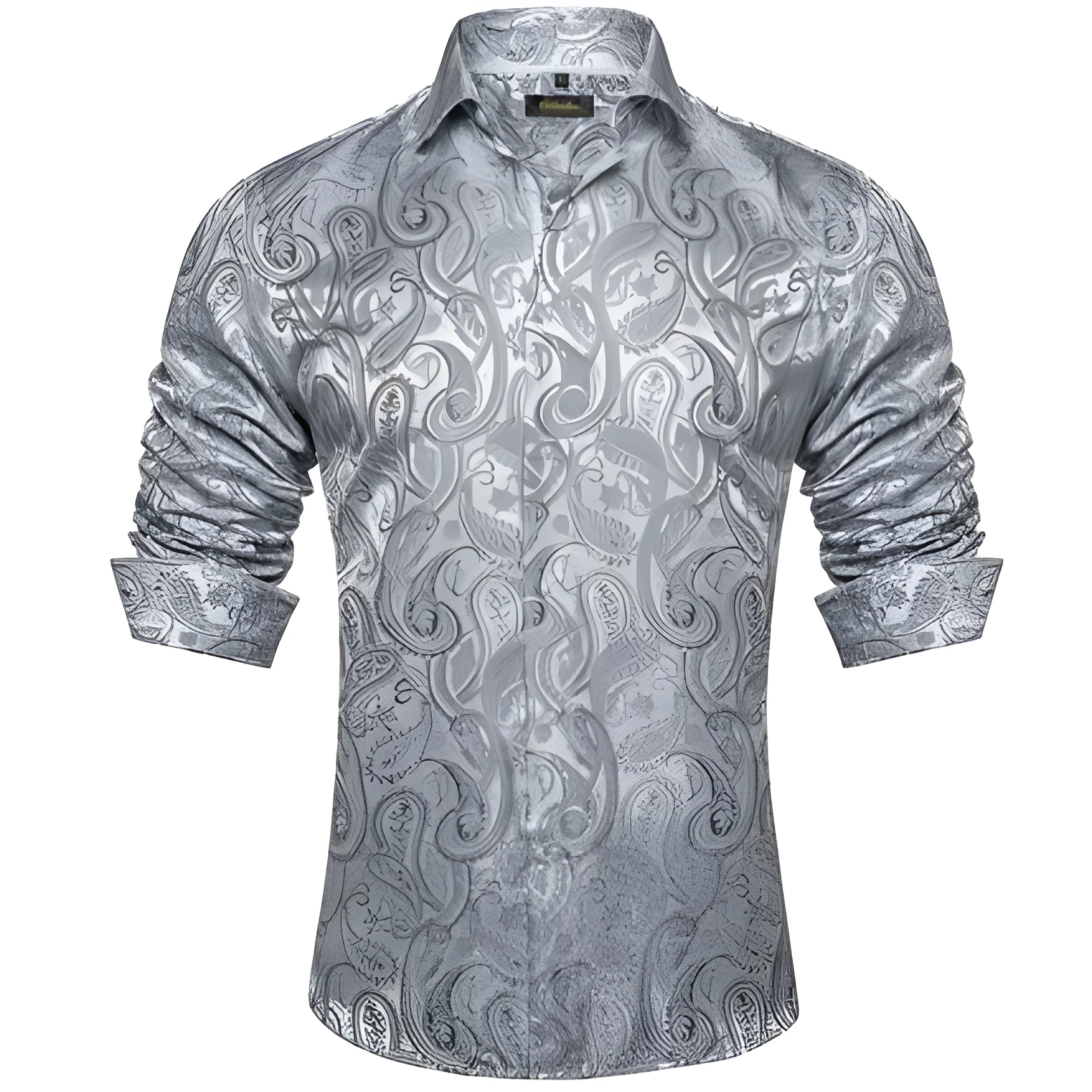 Men's polo collar long sleeve button top shirt with floral pattern, four-sided elastic polyester fabric, Colour 8, front view