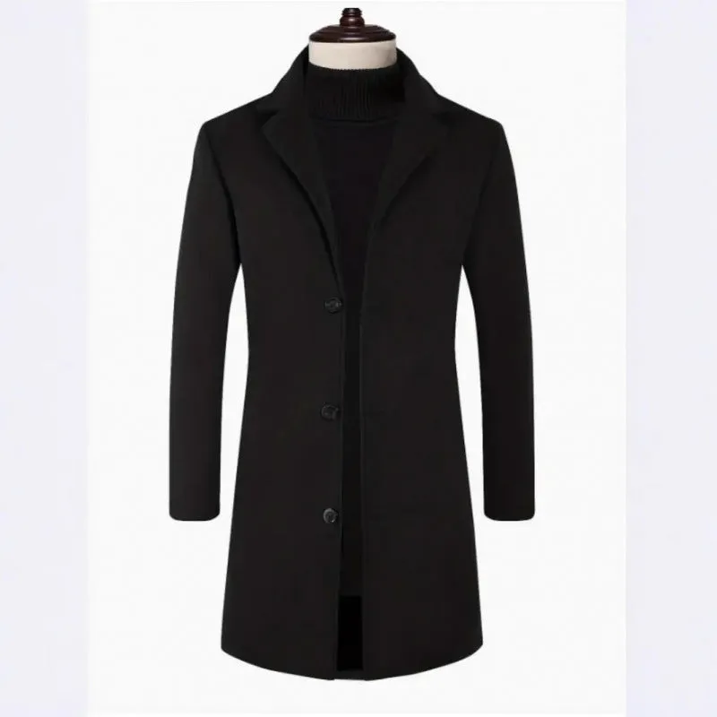 Men's loose fit solid colour trench coat in khaki, mid-length polyester outerwear with side seam pockets