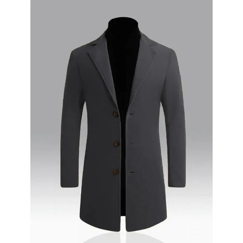 Men's loose fit solid colour trench coat in khaki, mid-length polyester outerwear with side seam pockets
