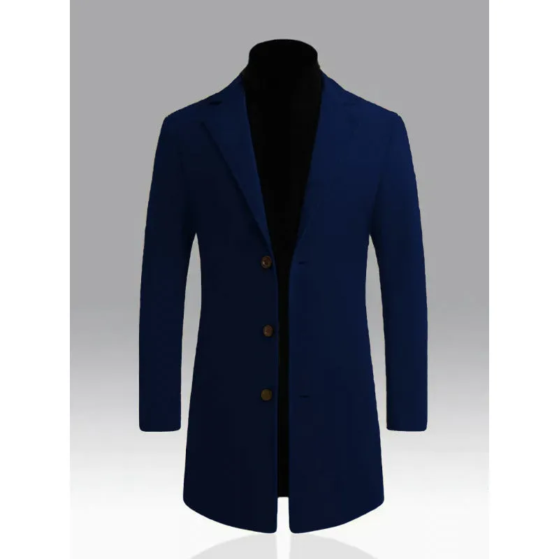 Men's loose fit solid colour trench coat in khaki, mid-length polyester outerwear with side seam pockets