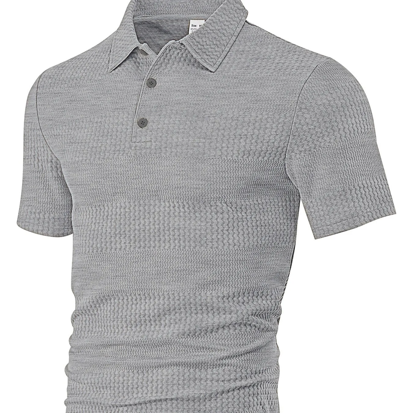 Men's loose casual lapel jacquard short sleeve shirt in grid pattern, polyester fabric, available in multiple colours
