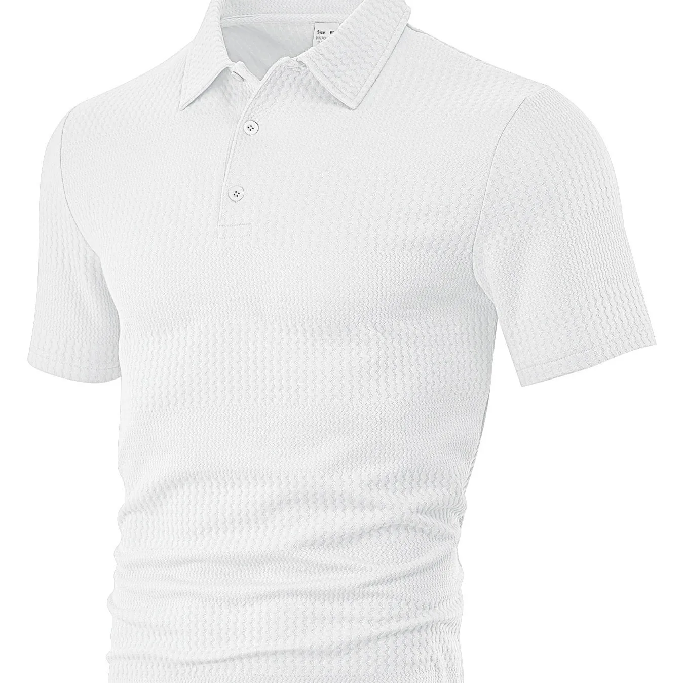 Men's loose casual lapel jacquard short sleeve shirt in grid pattern, polyester fabric, available in multiple colours