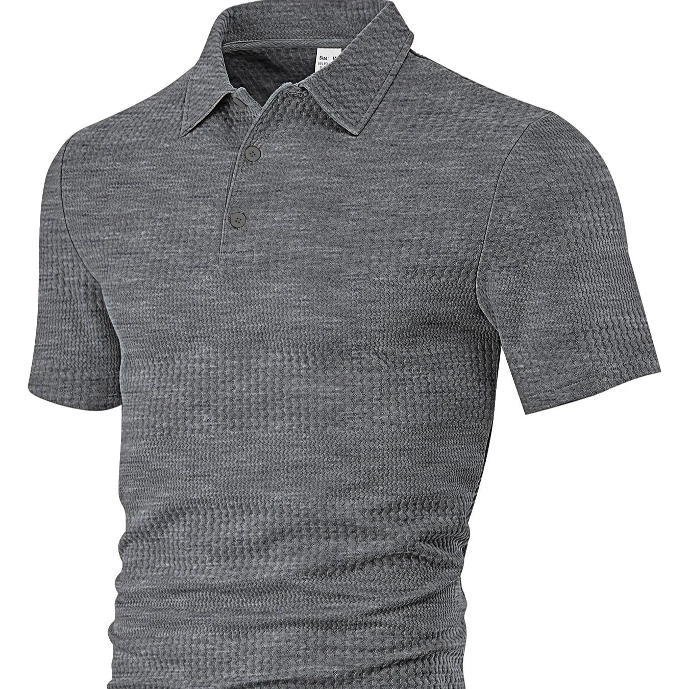 Men's loose casual lapel jacquard short sleeve shirt in grid pattern, polyester fabric, available in multiple colours