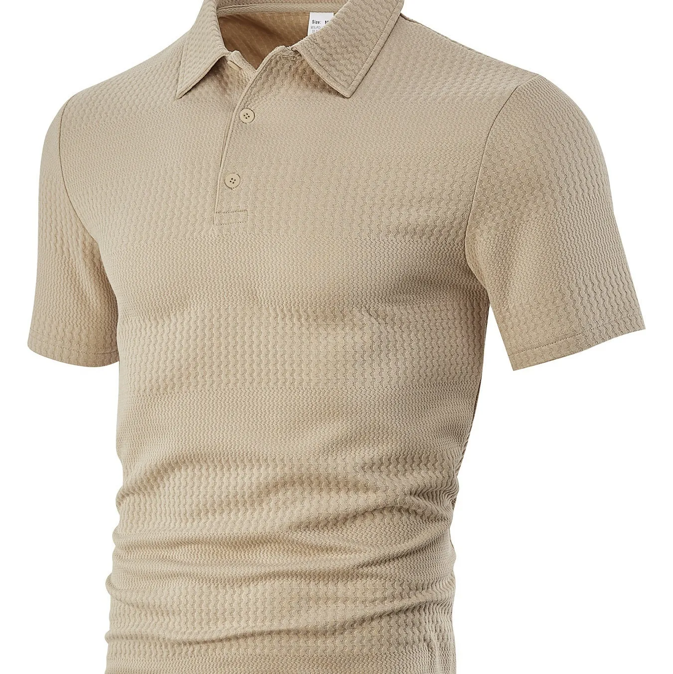 Men's loose casual lapel jacquard short sleeve shirt in grid pattern, polyester fabric, available in multiple colours