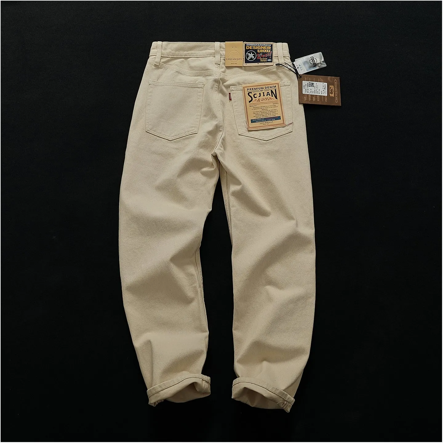 Men's casual straight-leg cotton trousers in original embryo colour, washed finish, sizes 28-38