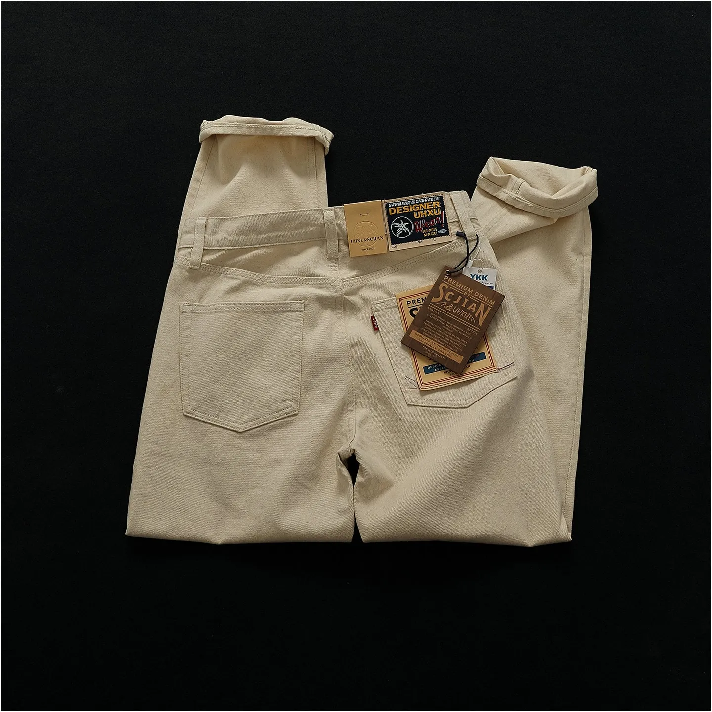 Men's casual straight-leg cotton trousers in original embryo colour, washed finish, sizes 28-38