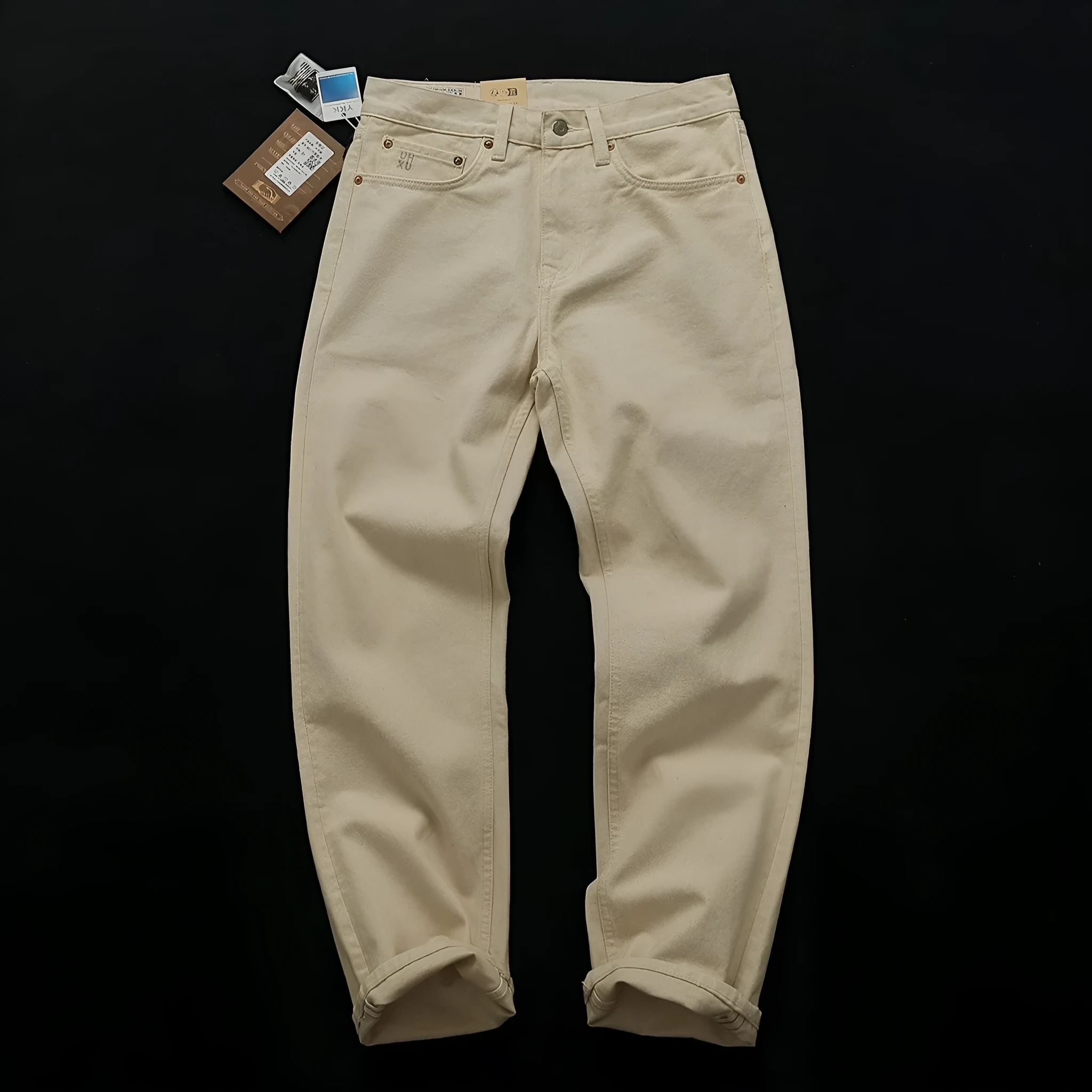 Men's casual straight-leg cotton trousers in original embryo colour, washed finish, sizes 28-38