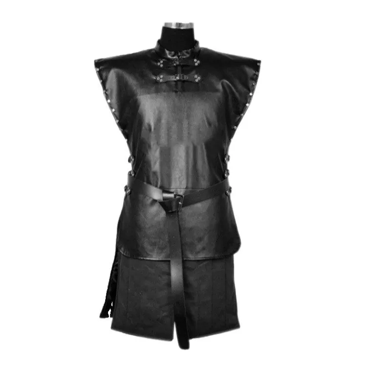 Men's black cotton and leather magic cosplay suit, Asian sizes S to 3XL, glovesless style