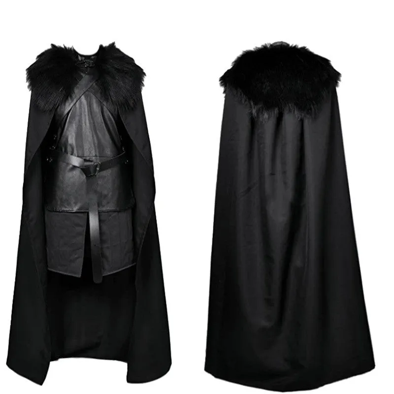 Men's black cotton and leather magic cosplay suit, Asian sizes S to 3XL, glovesless style