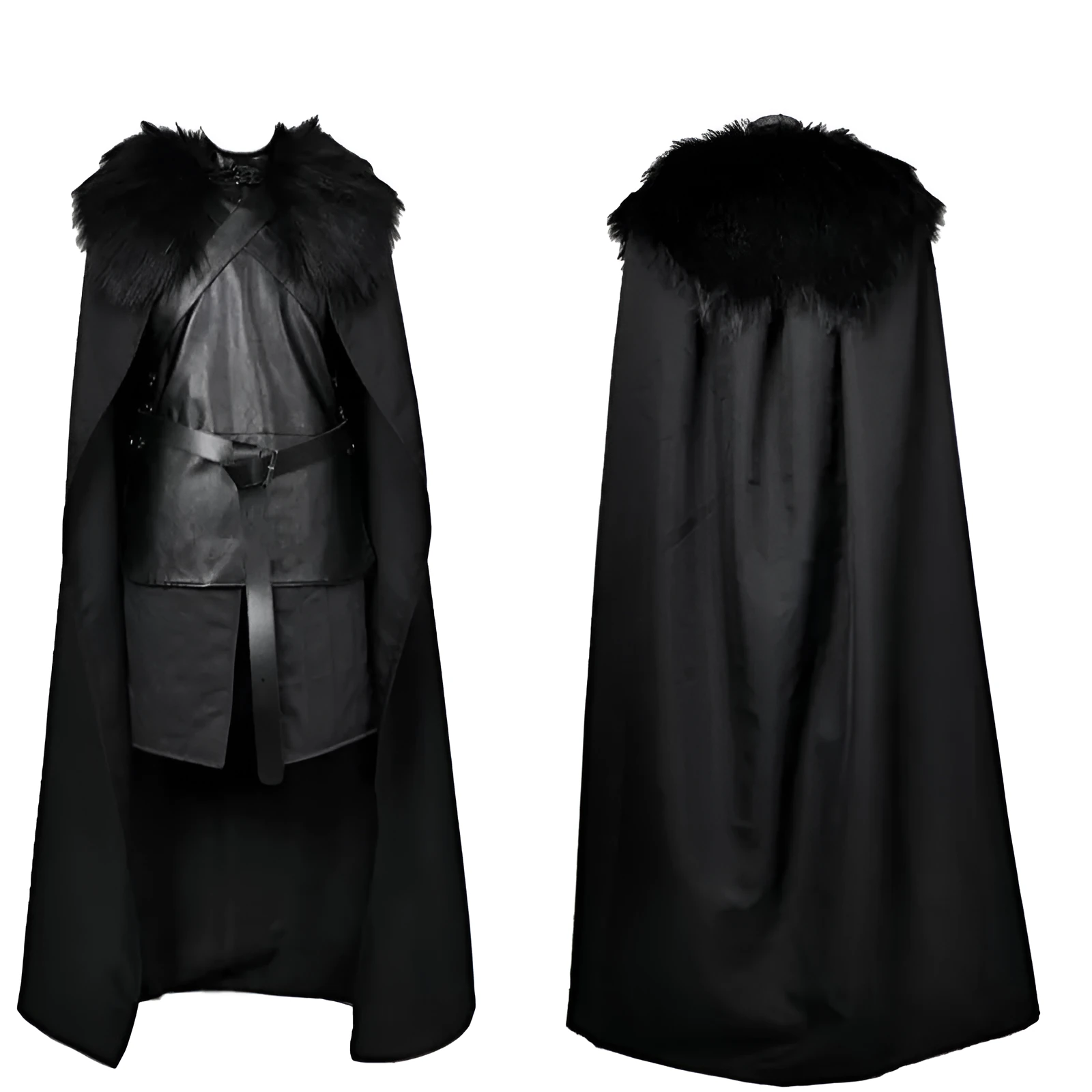 Men's black cotton and leather magic cosplay suit, Asian sizes S to 3XL, glovesless style