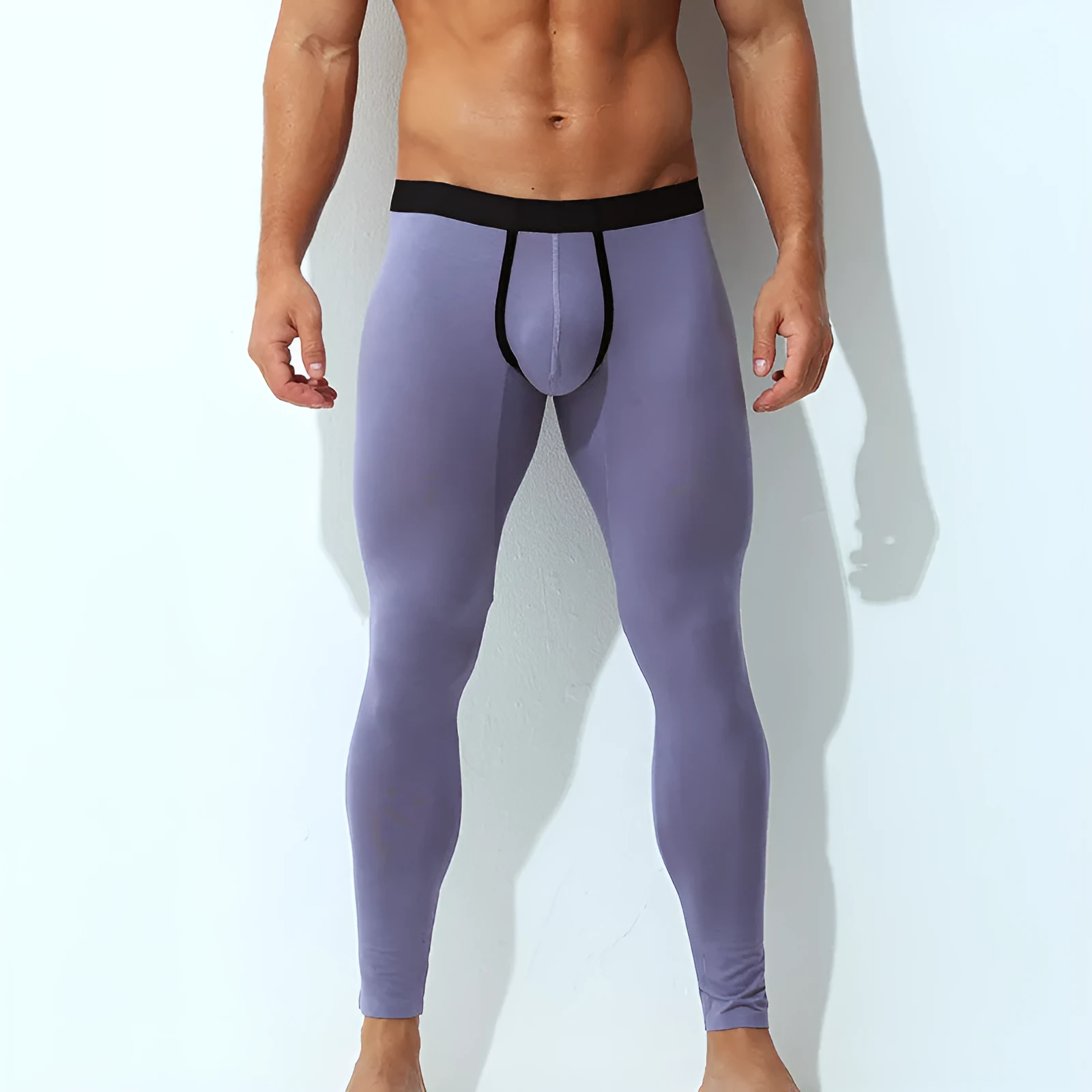 Men's casual modal thin capri pants in low-waist style, available in six colours including black, grey, blue, pink, purple, and navy blue
