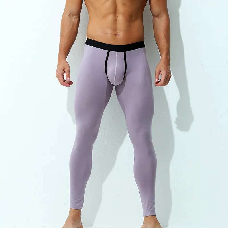 Men's casual modal thin capri pants in low-waist style, available in six colours including black, grey, blue, pink, purple, and navy blue