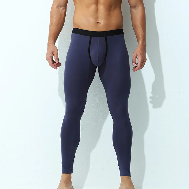 Men's casual modal thin capri pants in low-waist style, available in six colours including black, grey, blue, pink, purple, and navy blue