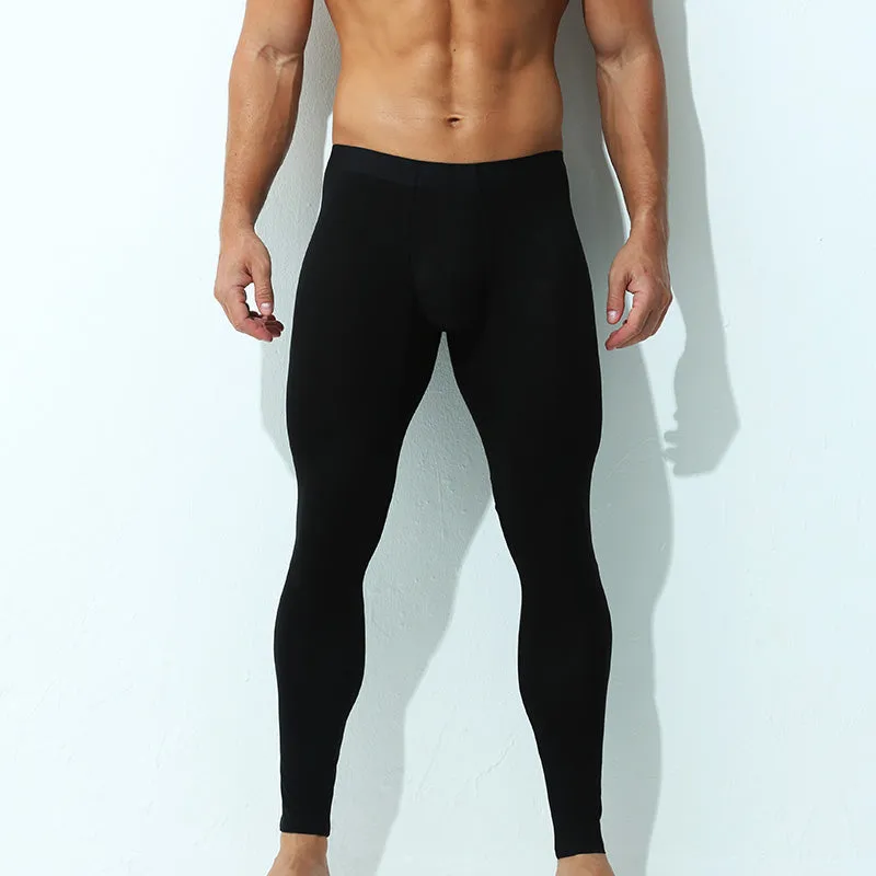 Men's casual modal thin capri pants in low-waist style, available in six colours including black, grey, blue, pink, purple, and navy blue