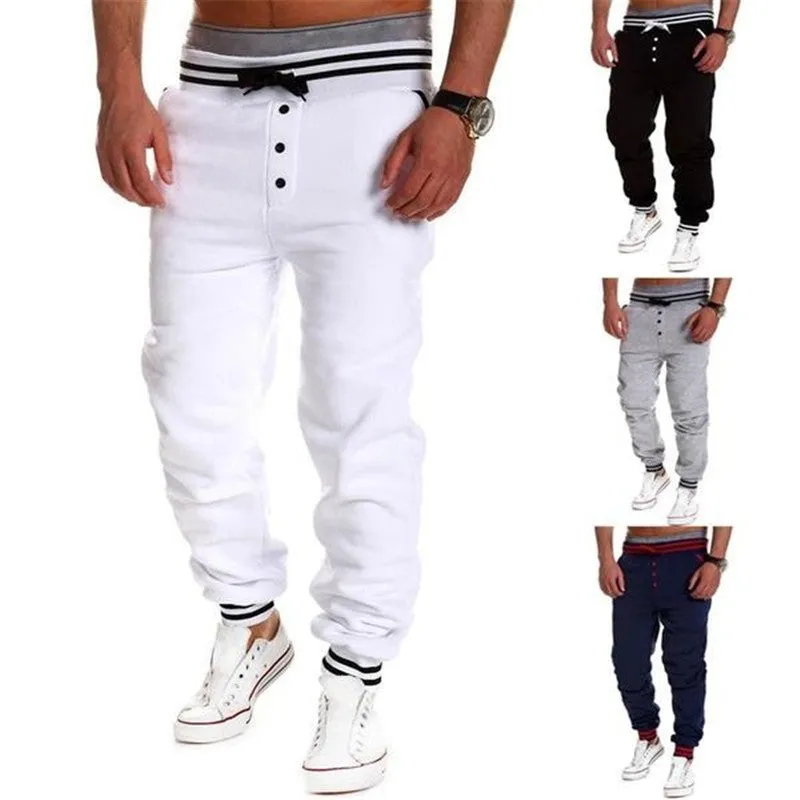 Casual skinny jogging sweatpants for men in black with elastic waistband, size M to XXL