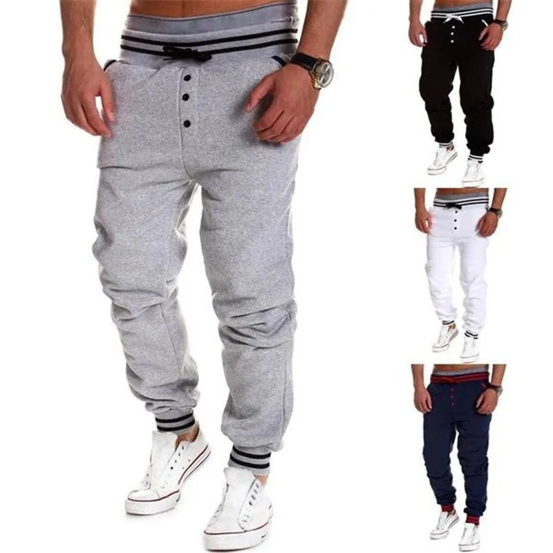 Casual skinny jogging sweatpants for men in black with elastic waistband, size M to XXL