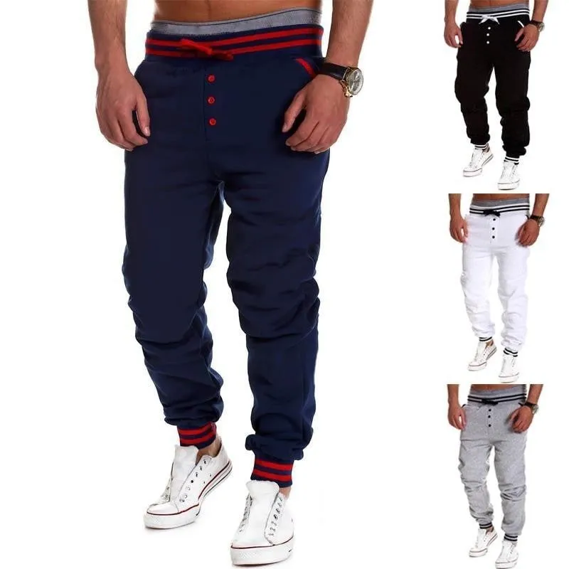 Casual skinny jogging sweatpants for men in black with elastic waistband, size M to XXL