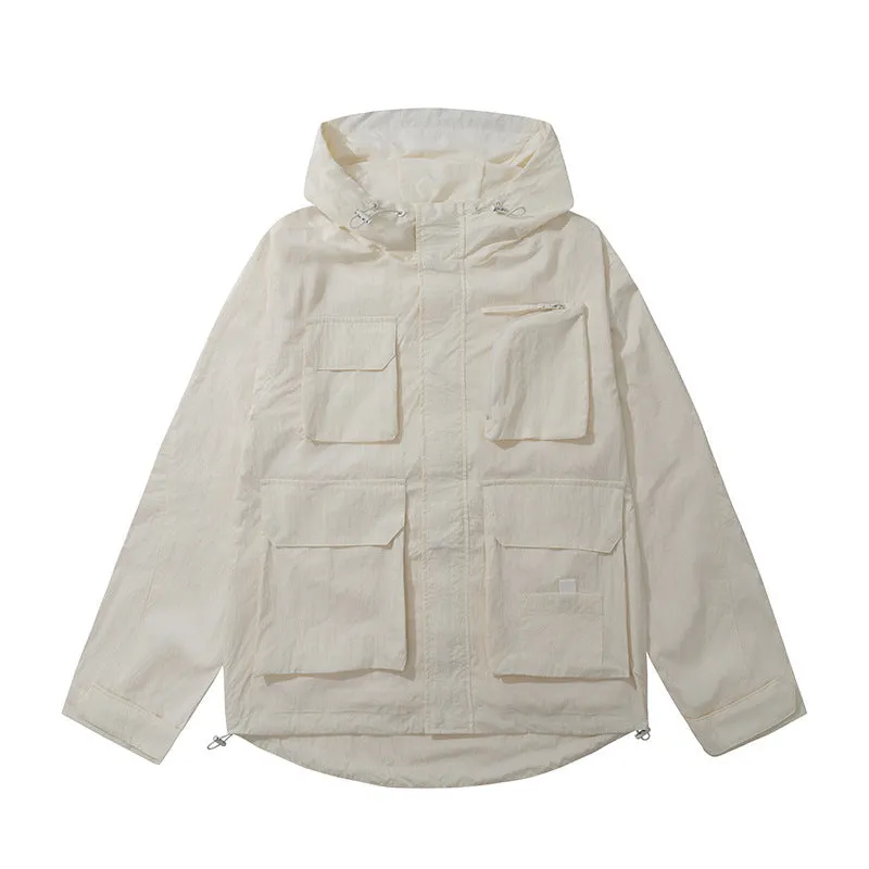 Korean style synthetic fibre blend teen jacket with 3D patch pocket in black, green, beige options, sizes S to 3XL