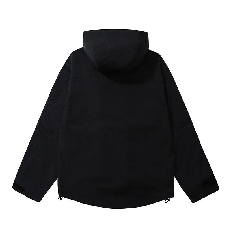 Korean style synthetic fibre blend teen jacket with 3D patch pocket in black, green, beige options, sizes S to 3XL