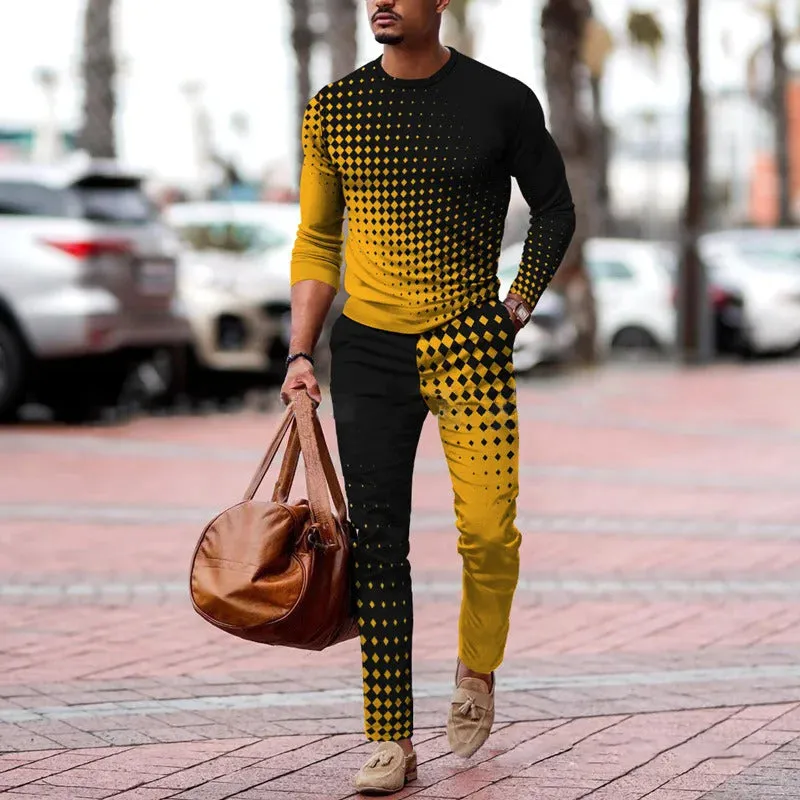 Men's casual printed polyester blend suit set with jacket and trousers in colour G5Z503
