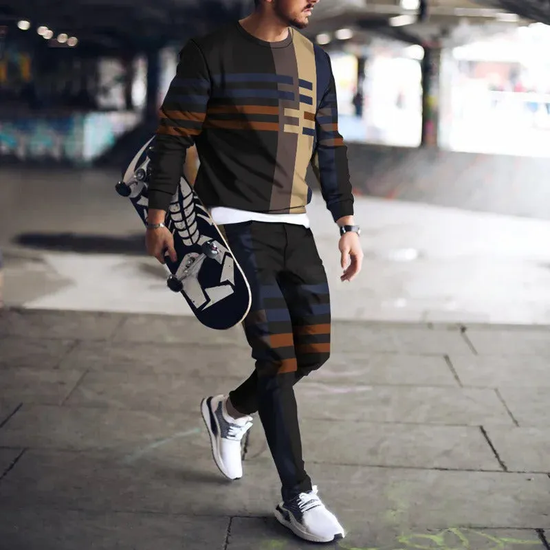 Men's casual printed polyester blend suit set with jacket and trousers in colour G5Z503