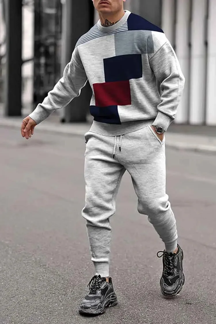 Men's casual printed polyester blend suit set with jacket and trousers in colour G5Z503