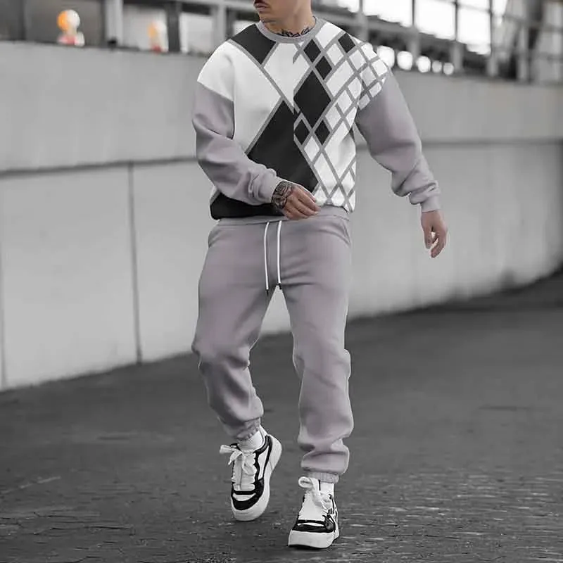Men's casual printed polyester blend suit set with jacket and trousers in colour G5Z503