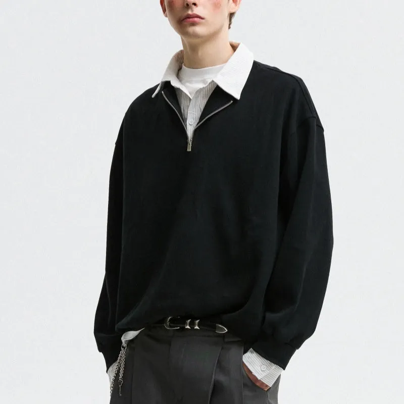 Men's cotton two-piece polo collar sweatshirt in burgundy with loose fit