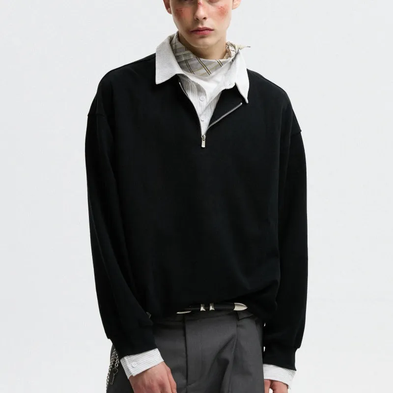 Men's cotton two-piece polo collar sweatshirt in burgundy with loose fit