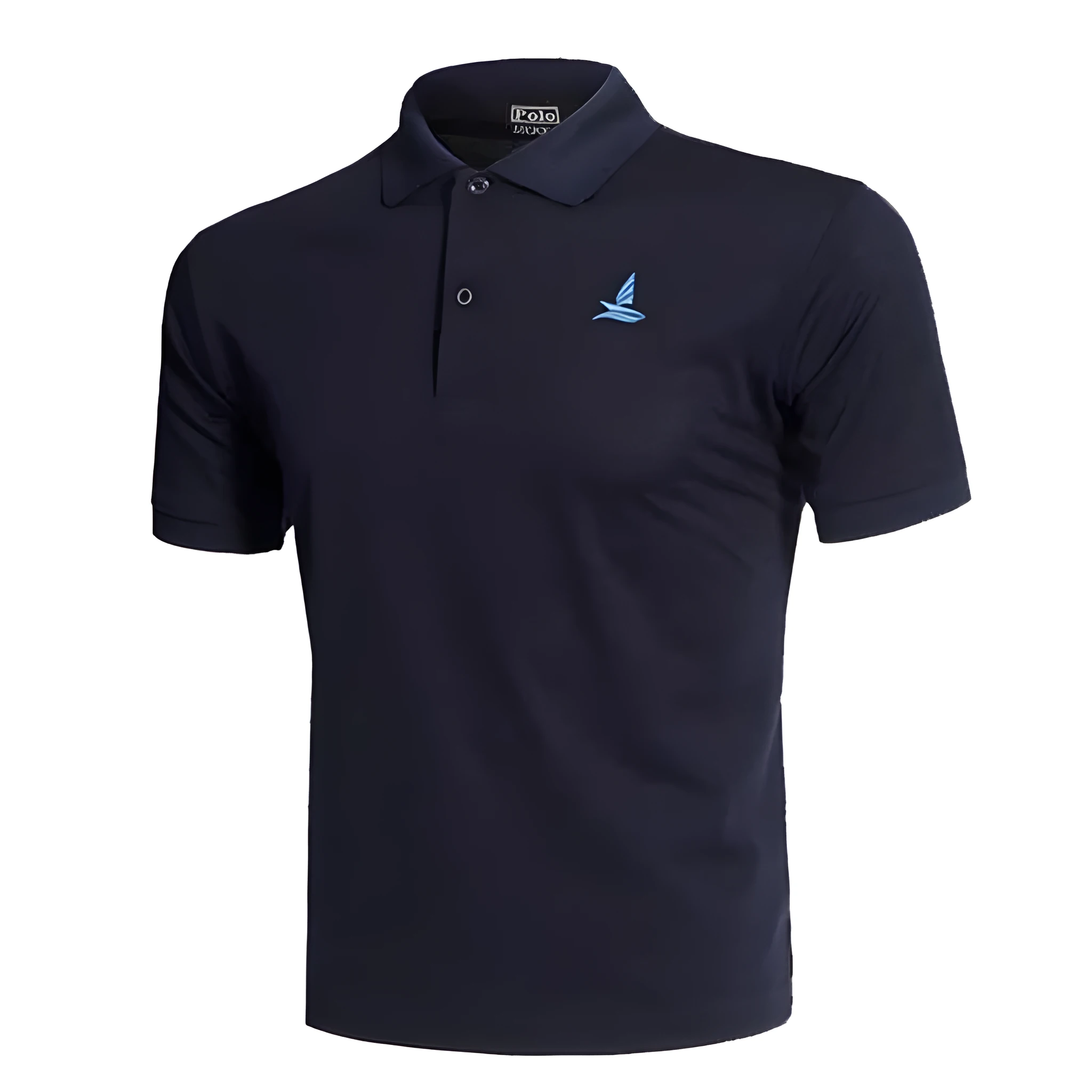 Men's outdoor sport fishing polo shirt in quick-dry fabric, shown in black, sizes M to XXL available