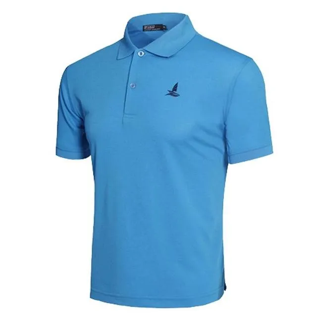 Men's outdoor sport fishing polo shirt in quick-dry fabric, shown in black, sizes M to XXL available