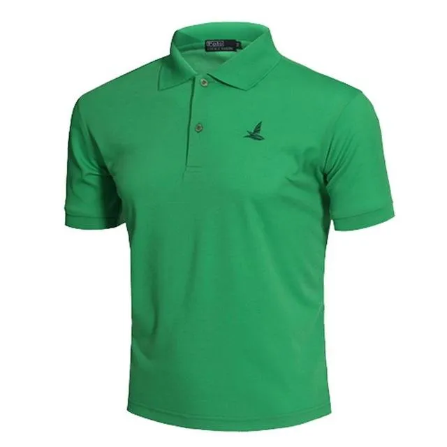 Men's outdoor sport fishing polo shirt in quick-dry fabric, shown in black, sizes M to XXL available