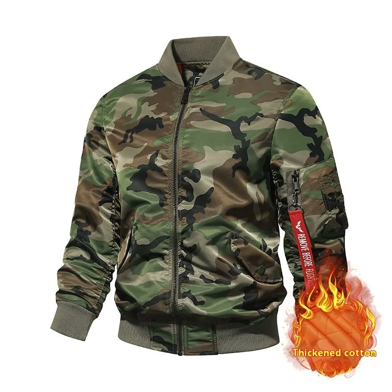 Men's thickened camouflage plus size coat with long sleeves and side pockets in autumn winter style