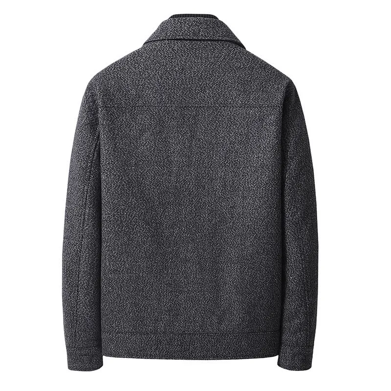 Men's bamboo fiber Vinylon woolen long sleeve coat in black, gray, brown, and coffee sizes M to 5XL