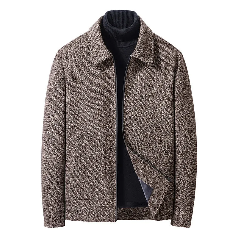 Men's bamboo fiber Vinylon woolen long sleeve coat in black, gray, brown, and coffee sizes M to 5XL