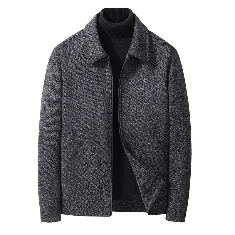 Men's bamboo fiber Vinylon woolen long sleeve coat in black, gray, brown, and coffee sizes M to 5XL