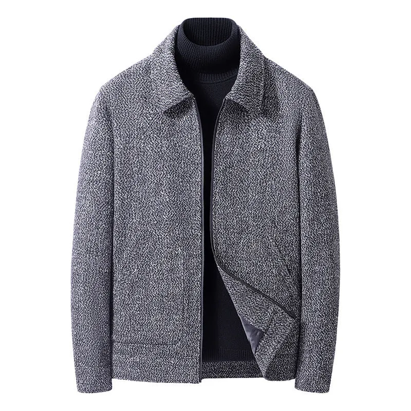 Men's bamboo fiber Vinylon woolen long sleeve coat in black, gray, brown, and coffee sizes M to 5XL