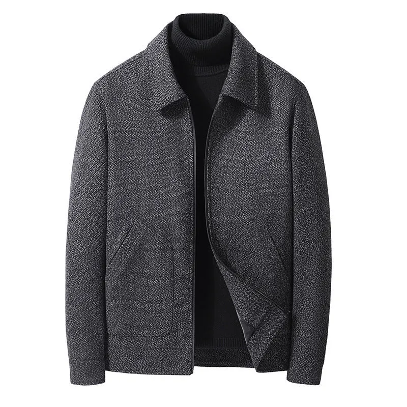 Men's bamboo fiber Vinylon woolen long sleeve coat in black, gray, brown, and coffee sizes M to 5XL