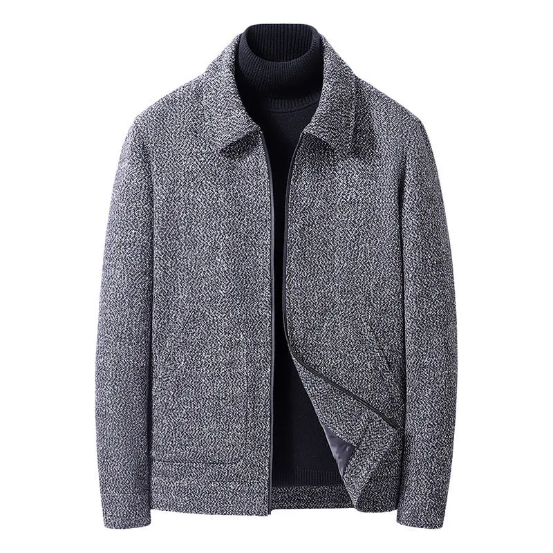 Men's bamboo fiber Vinylon woolen long sleeve coat in black, gray, brown, and coffee sizes M to 5XL