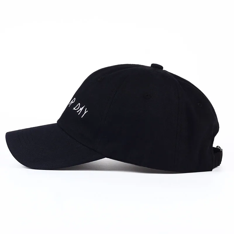 Black cotton embroidered baseball cap with wild style embroidery and adjustable back closure