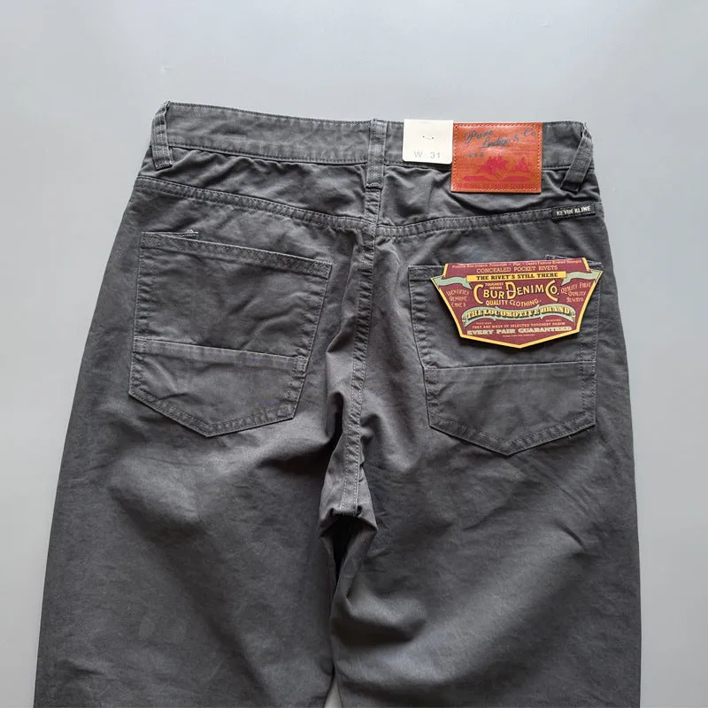 Men's straight-leg casual trousers in Army Green cotton fabric, mid-waist design.