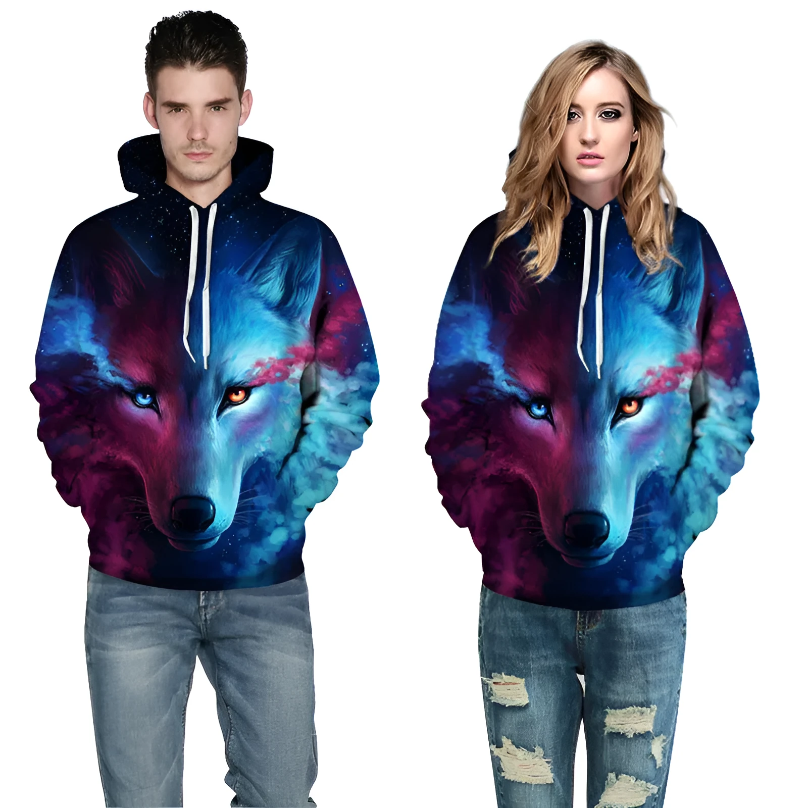 Mr 1991INC space galaxy sweatshirt with wolf print front view