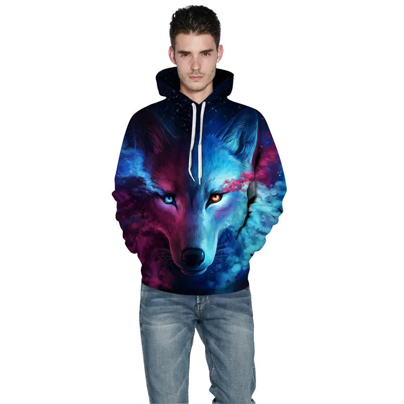 Mr 1991INC space galaxy sweatshirt with wolf print front view