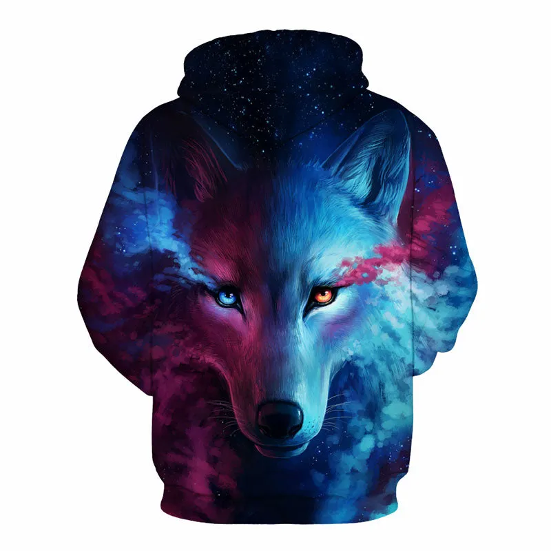 Mr 1991INC space galaxy sweatshirt with wolf print front view